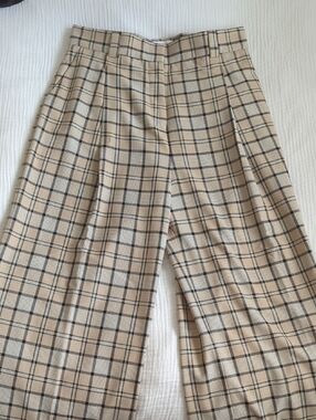 See By Chloe Beige Plaid Wide-Leg Trousers